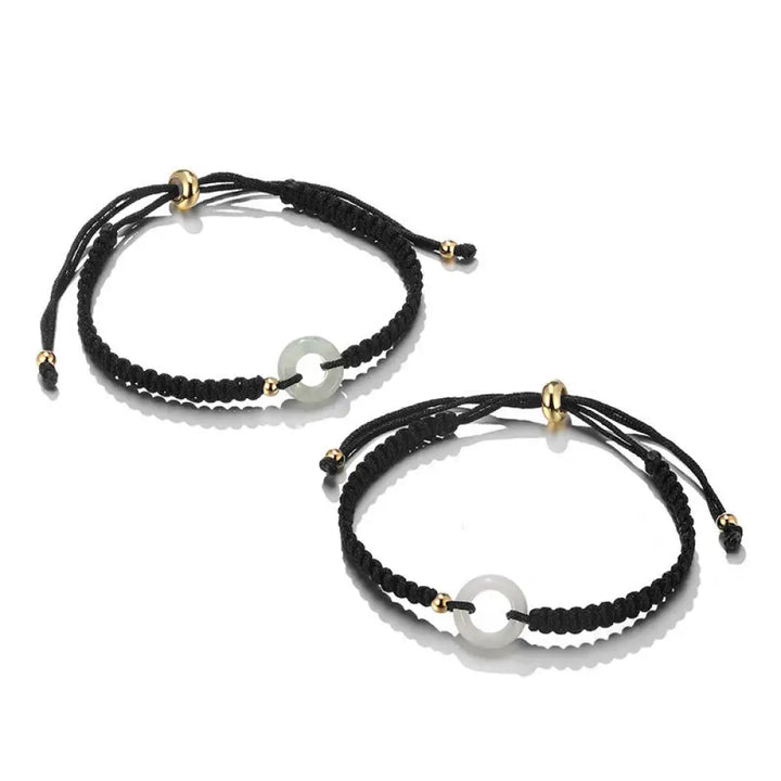 Buddha Stones 2Pcs Green Aventurine White Jade Peace Buckle Luck Braided Couple Bracelet - BWOOOH - White Peace