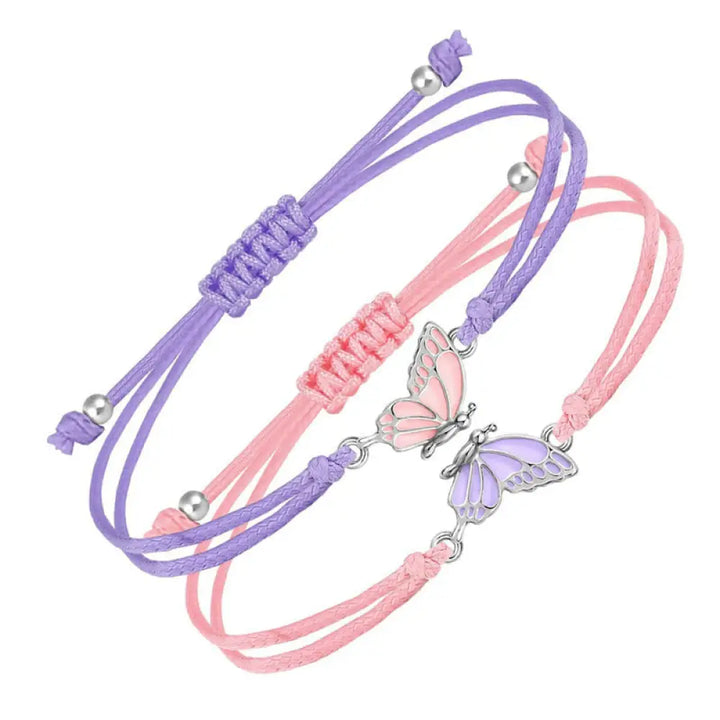 Buddha Stones 2Pcs Handmade Braided Rope Butterfly Freedom Bracelet - Pink And Purple(Wrist Circumference 14-27cm)