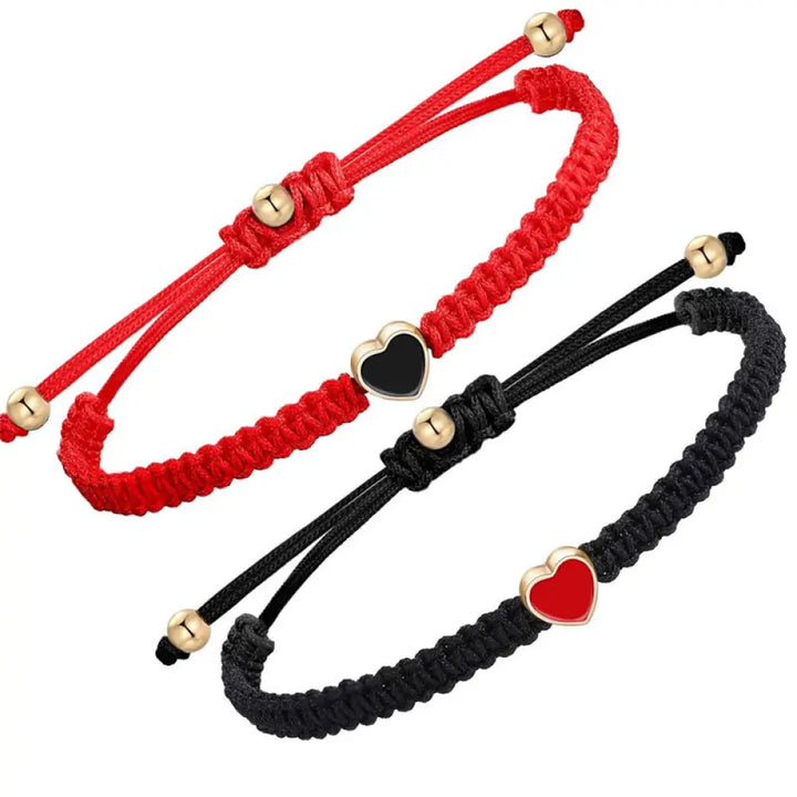 BWOOOH Handmade Braided Love Heart Couple Bracelet Set