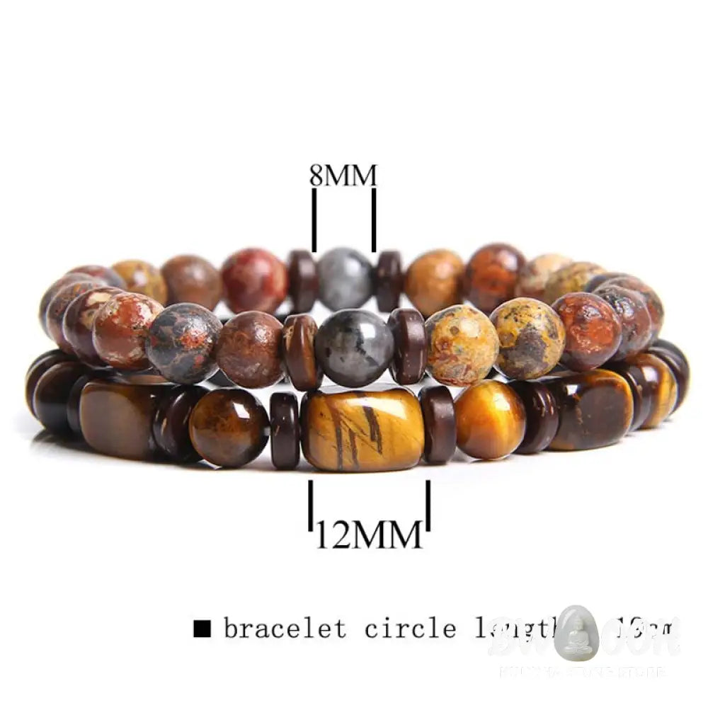 Buddha Stones 2PCS Healing Crystal Emperor Stone Tiger Eye Bead Bracelet - BWOOOH - Bracelet