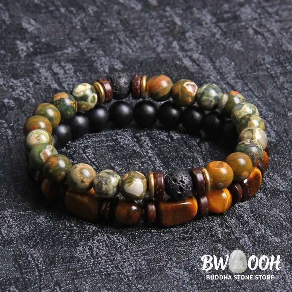 Buddha Stones 2PCS Healing Crystal Emperor Stone Tiger Eye Bead Bracelet - BWOOOH - Bracelet