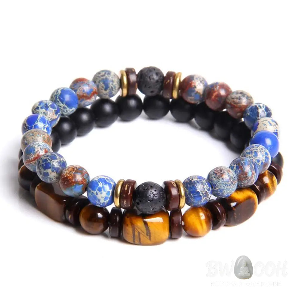 Buddha Stones 2PCS Healing Crystal Emperor Stone Tiger Eye Bead Bracelet - BWOOOH - Bracelet