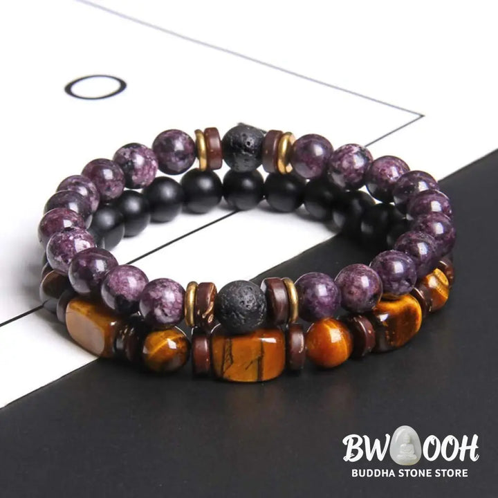 Buddha Stones 2PCS Healing Crystal Emperor Stone Tiger Eye Bead Bracelet - BWOOOH - Bracelet