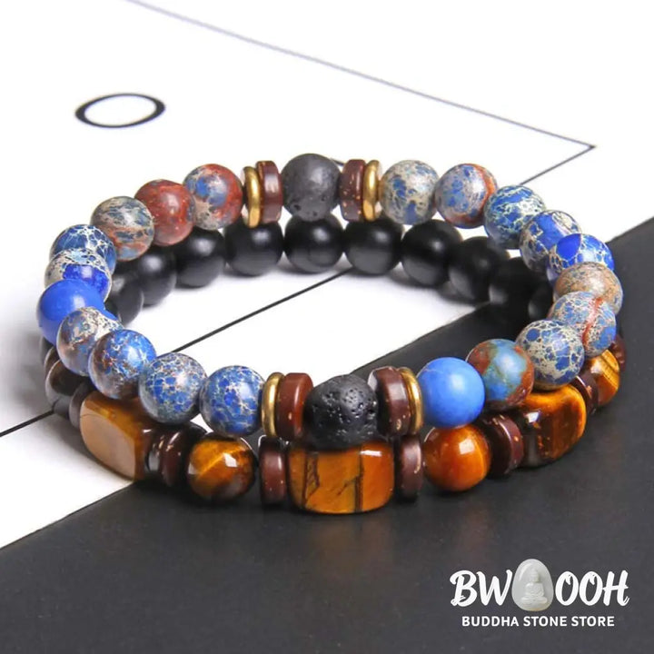 Buddha Stones 2PCS Healing Crystal Emperor Stone Tiger Eye Bead Bracelet - BWOOOH - Bracelet