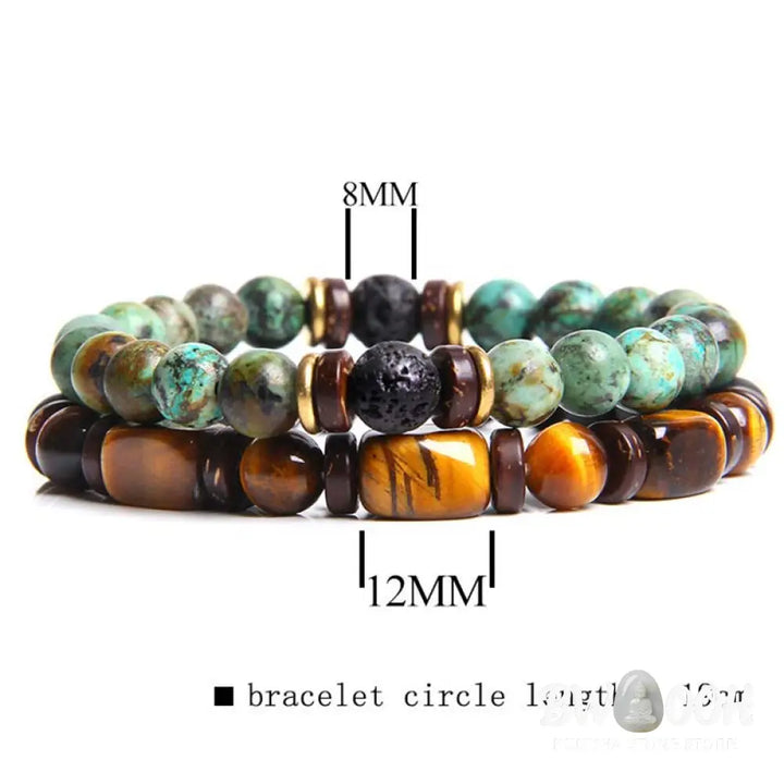 Buddha Stones 2PCS Healing Crystal Emperor Stone Tiger Eye Bead Bracelet - BWOOOH - Bracelet