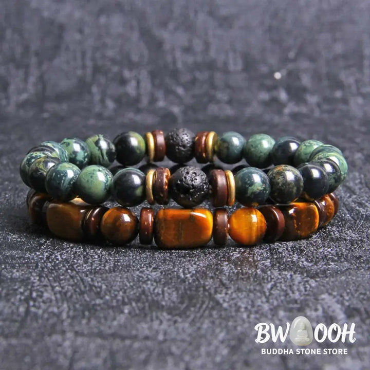 Buddha Stones 2PCS Healing Crystal Emperor Stone Tiger Eye Bead Bracelet - BWOOOH - Bracelet
