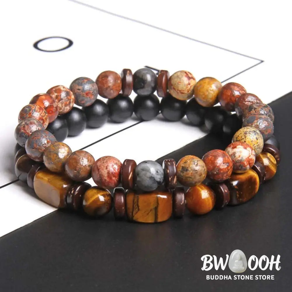 Buddha Stones 2PCS Healing Crystal Emperor Stone Tiger Eye Bead Bracelet - BWOOOH - Bracelet