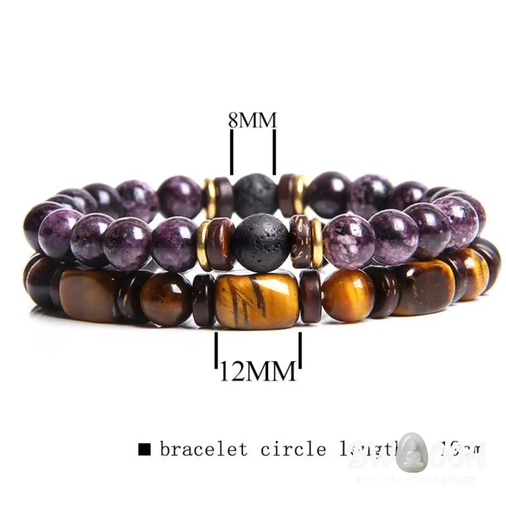 Buddha Stones 2PCS Healing Crystal Emperor Stone Tiger Eye Bead Bracelet - BWOOOH - Bracelet