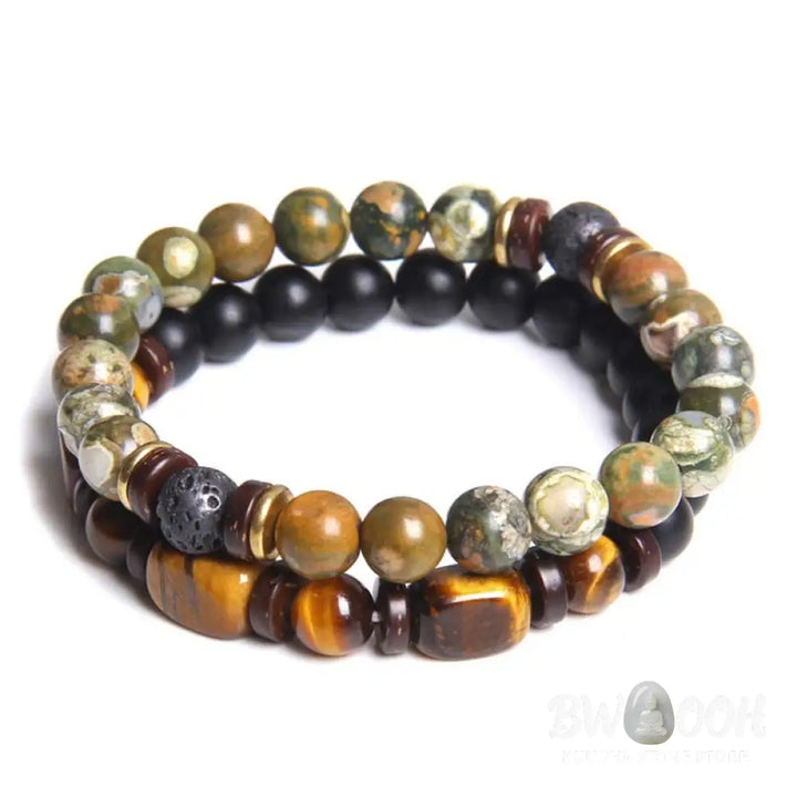 Buddha Stones 2PCS Healing Crystal Emperor Stone Tiger Eye Bead Bracelet - BWOOOH - Bracelet