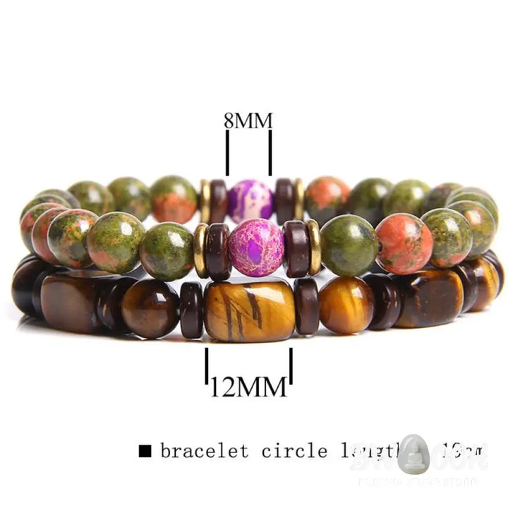 Buddha Stones 2PCS Healing Crystal Emperor Stone Tiger Eye Bead Bracelet - BWOOOH - Bracelet