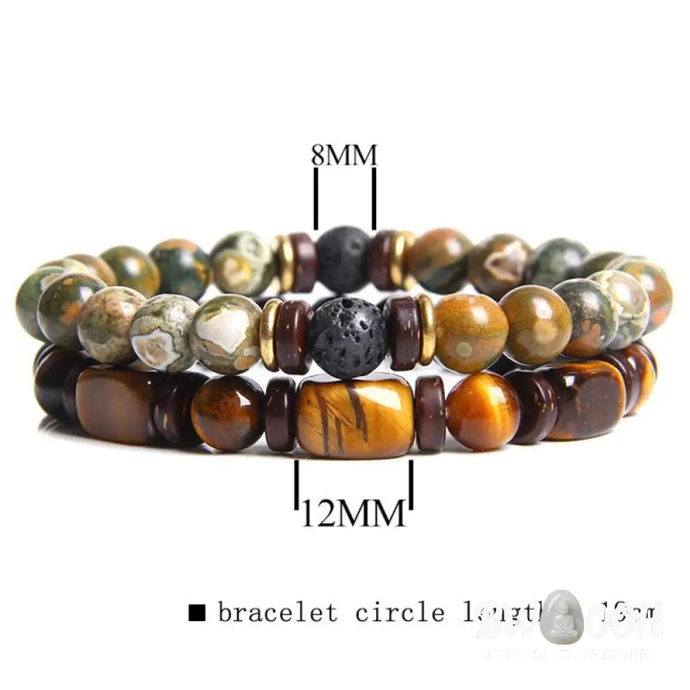 Buddha Stones 2PCS Healing Crystal Emperor Stone Tiger Eye Bead Bracelet - BWOOOH - Bracelet