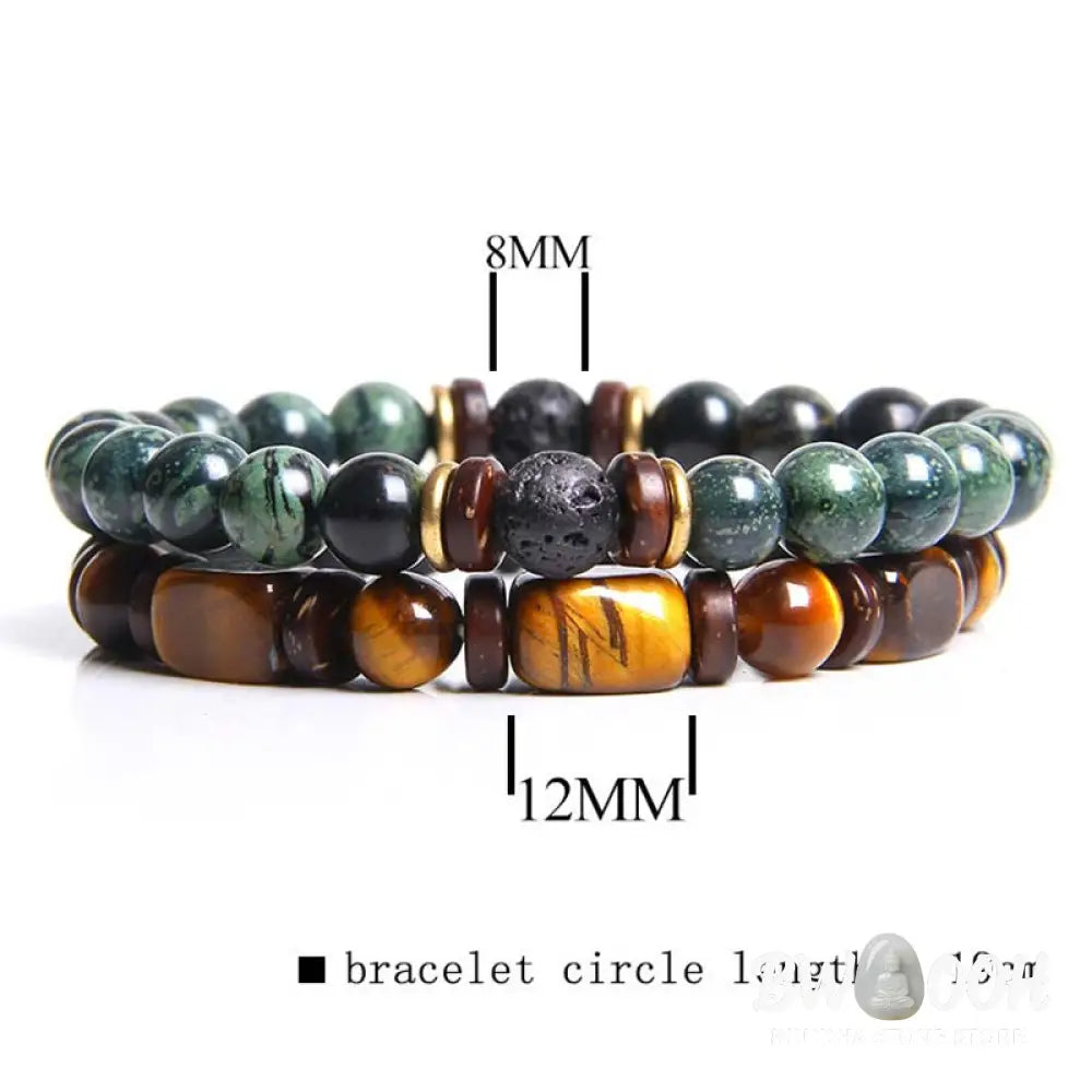 Buddha Stones 2PCS Healing Crystal Emperor Stone Tiger Eye Bead Bracelet - BWOOOH - Bracelet