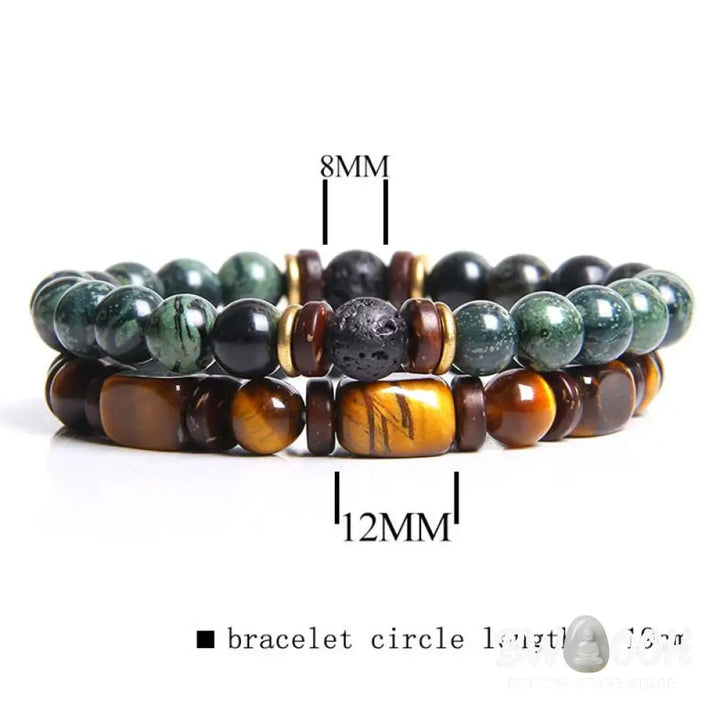 Buddha Stones 2PCS Healing Crystal Emperor Stone Tiger Eye Bead Bracelet - BWOOOH - Bracelet