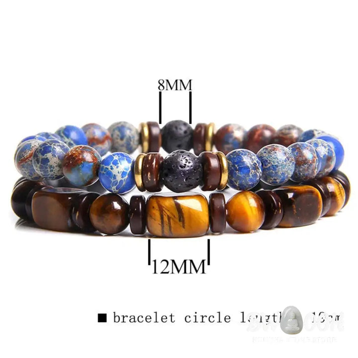 Buddha Stones 2PCS Healing Crystal Emperor Stone Tiger Eye Bead Bracelet - BWOOOH - Bracelet