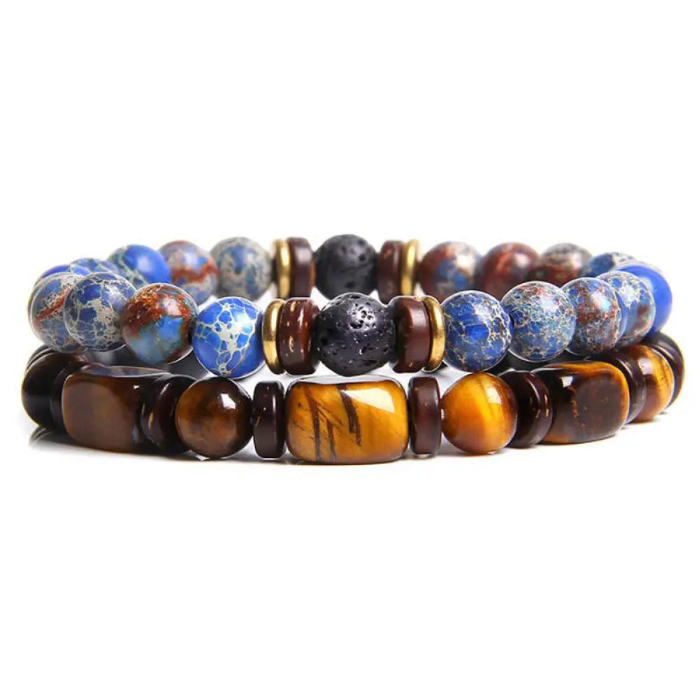BWOOOH 2PCS Healing Crystal Emperor Stone Tiger Eye Bead Bracelet – Tiger Eye and Emperor Stone crystal healing bracelet for healing and spiritual wellness