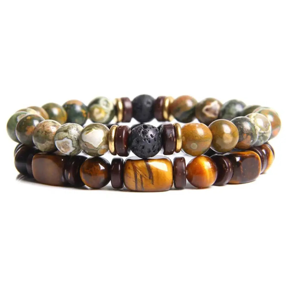 Buddha Stones 2PCS Healing Crystal Emperor Stone Tiger Eye Bead Bracelet - BWOOOH - Green-Jasper-1 - Bracelet