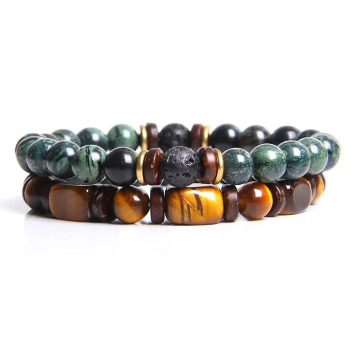 Buddha Stones 2PCS Healing Crystal Emperor Stone Tiger Eye Bead Bracelet - BWOOOH - Green-Jasper-2 - Bracelet