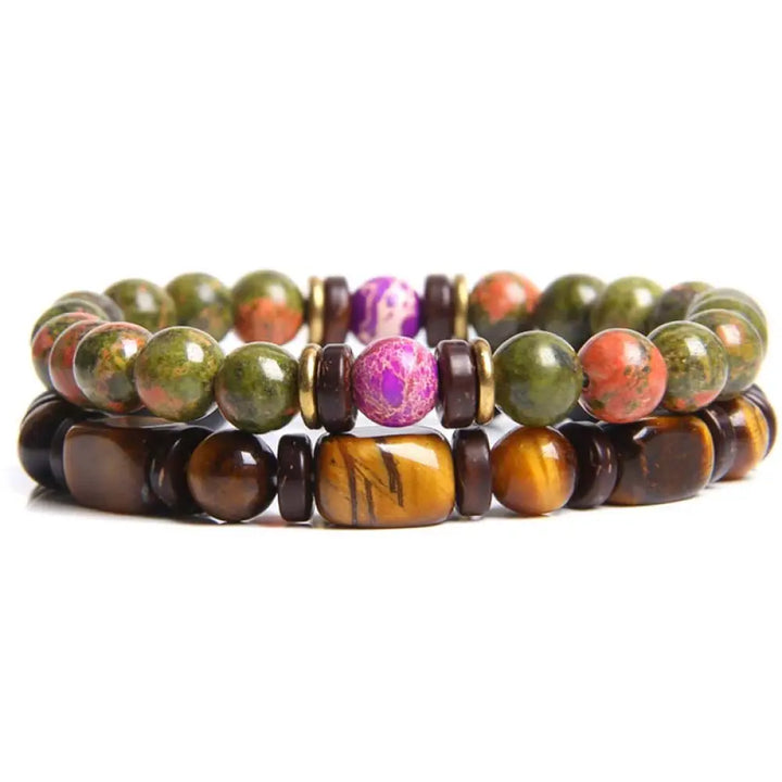 Buddha Stones 2PCS Healing Crystal Emperor Stone Tiger Eye Bead Bracelet - BWOOOH - Green-Jasper-3 - Bracelet