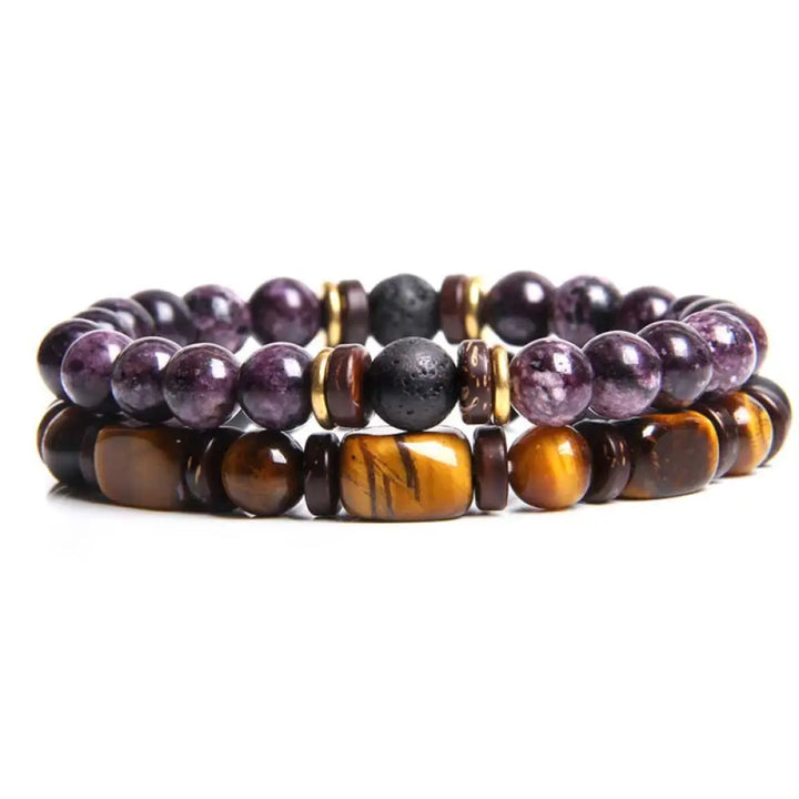 Buddha Stones 2PCS Healing Crystal Emperor Stone Tiger Eye Bead Bracelet - BWOOOH - Purple Jasper - Bracelet