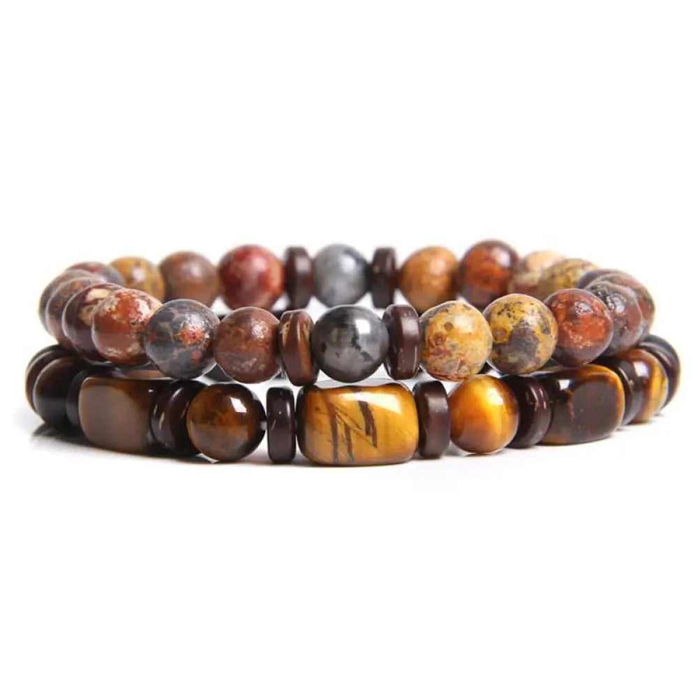 Buddha Stones 2PCS Healing Crystal Emperor Stone Tiger Eye Bead Bracelet - BWOOOH - Red Jasper - Bracelet