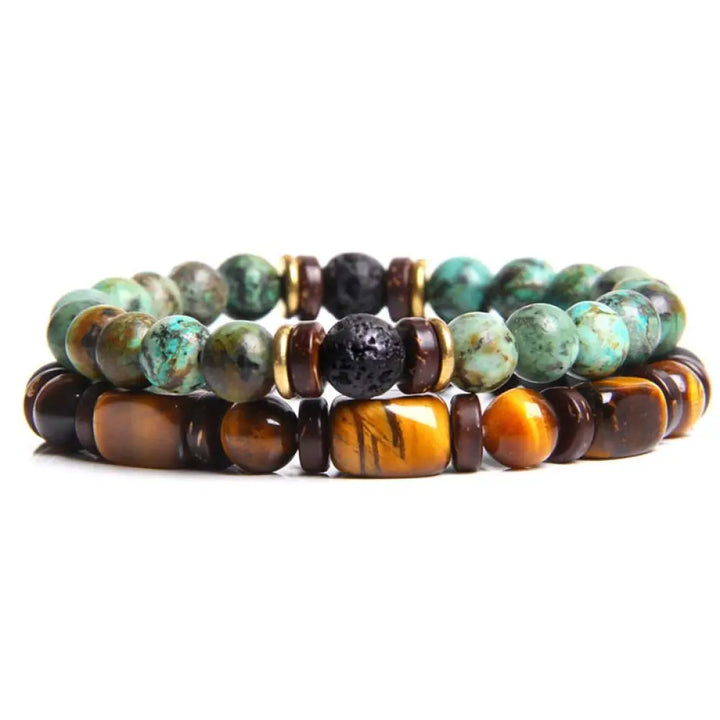 Buddha Stones 2PCS Healing Crystal Emperor Stone Tiger Eye Bead Bracelet - BWOOOH - Turquoise - Bracelet