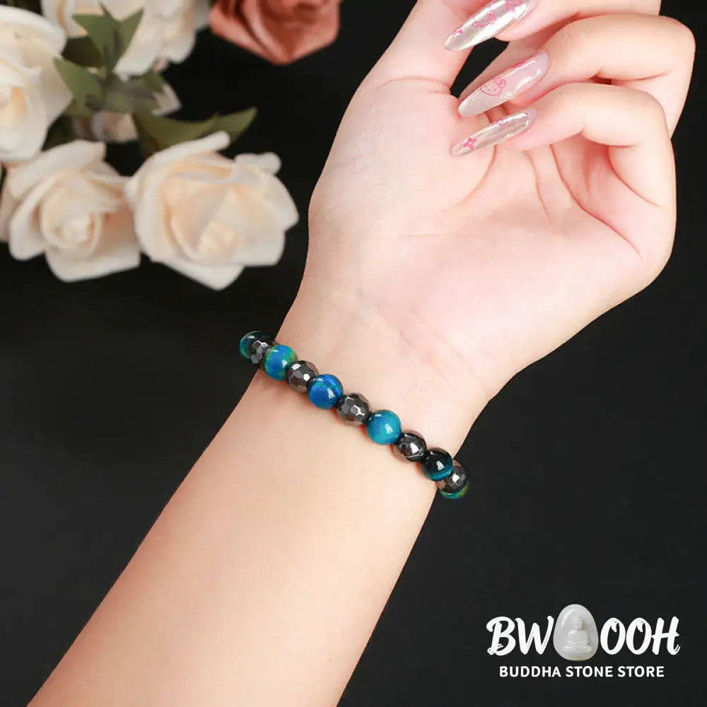Buddha Stones 2Pcs Hematite Tiger Eye Blue Tiger Eye Powerful Bracelet Set - BWOOOH - Hematite Tiger Eye Blue Tiger