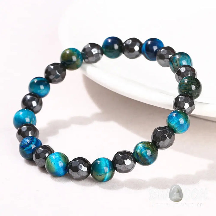 Buddha Stones 2Pcs Hematite Tiger Eye Blue Tiger Eye Powerful Bracelet Set - BWOOOH - Hematite Tiger Eye Blue Tiger