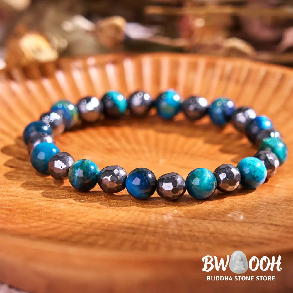 Buddha Stones 2Pcs Hematite Tiger Eye Blue Tiger Eye Powerful Bracelet Set - Hematite Tiger Eye Blue Tiger Eye(Wrist