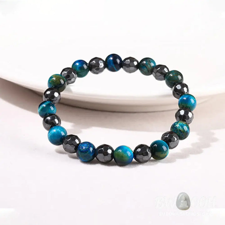 Buddha Stones 2Pcs Hematite Tiger Eye Blue Tiger Eye Powerful Bracelet Set - Hematite Tiger Eye Blue Tiger Eye(Wrist