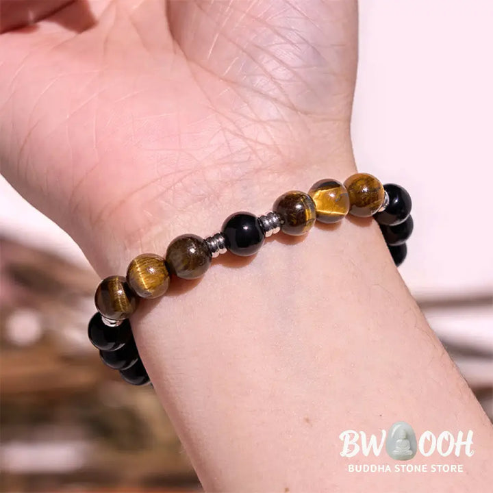 Buddha Stones 2Pcs Hematite Tiger Eye Blue Tiger Eye Powerful Bracelet Set - Hematite Tiger Eye Blue Tiger Eye(Wrist
