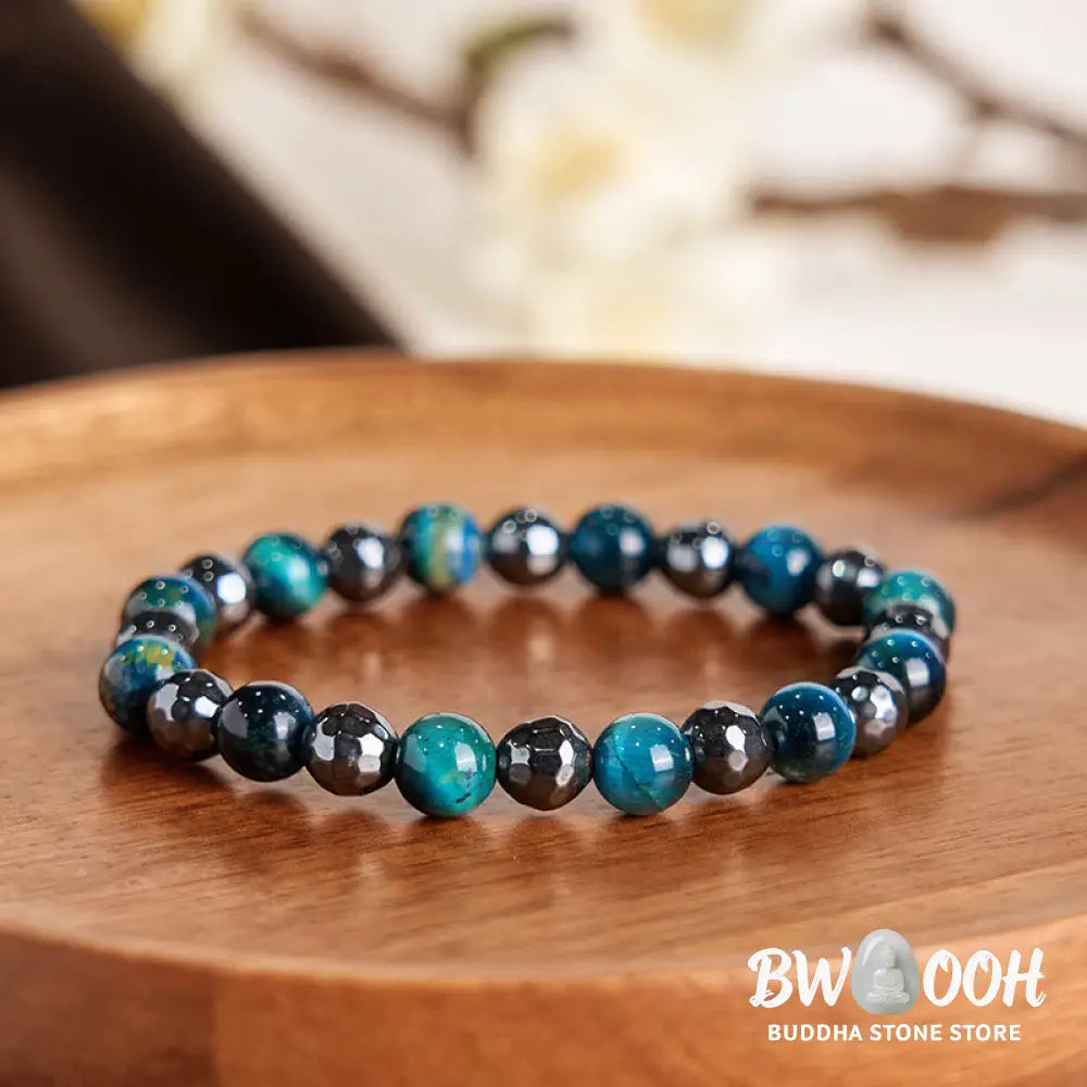 Buddha Stones 2Pcs Hematite Tiger Eye Blue Tiger Eye Powerful Bracelet Set - Hematite Tiger Eye Blue Tiger Eye(Wrist