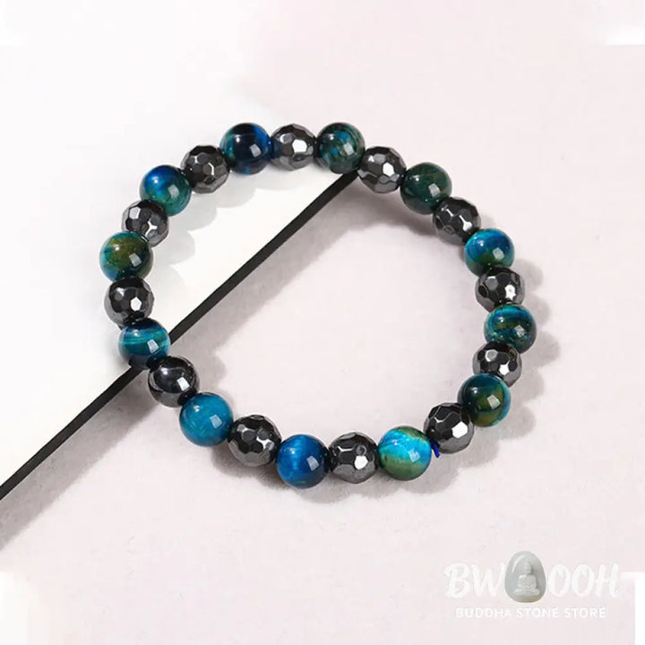 Buddha Stones 2Pcs Hematite Tiger Eye Blue Tiger Eye Powerful Bracelet Set - Hematite Tiger Eye Blue Tiger Eye(Wrist