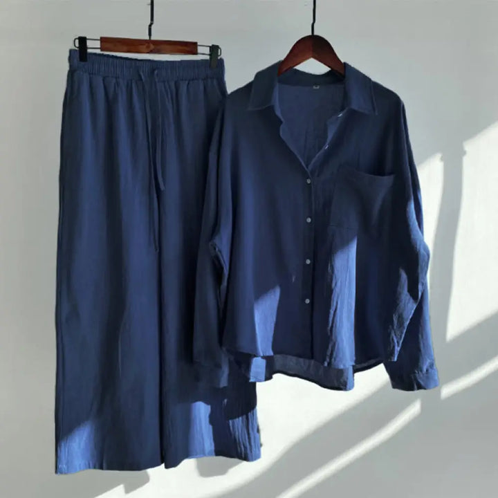 Buddha Stones 2Pcs Long Sleeve Shirt Top With Pockets Drawstring Pants Meditation Cotton Clothing Women&