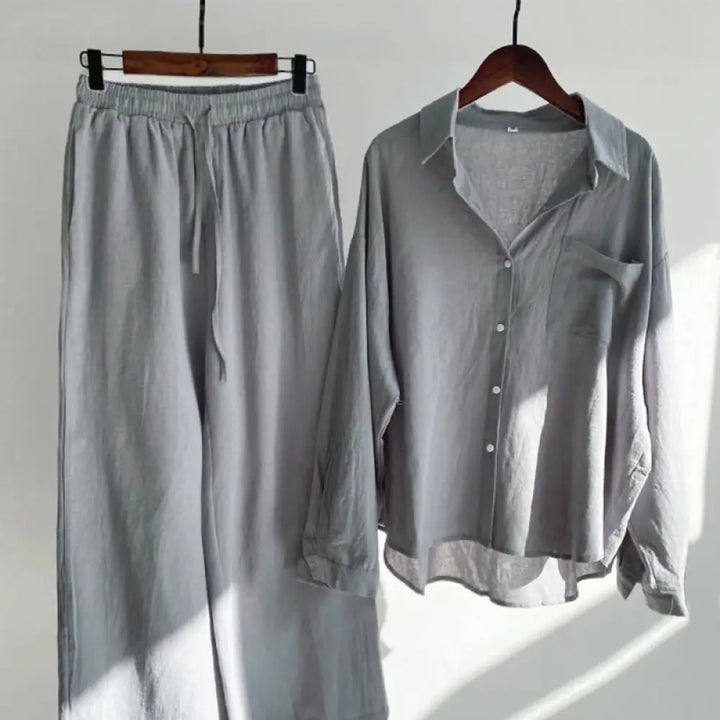 Buddha Stones 2Pcs Long Sleeve Shirt Top With Pockets Drawstring Pants Meditation Cotton Clothing Women&