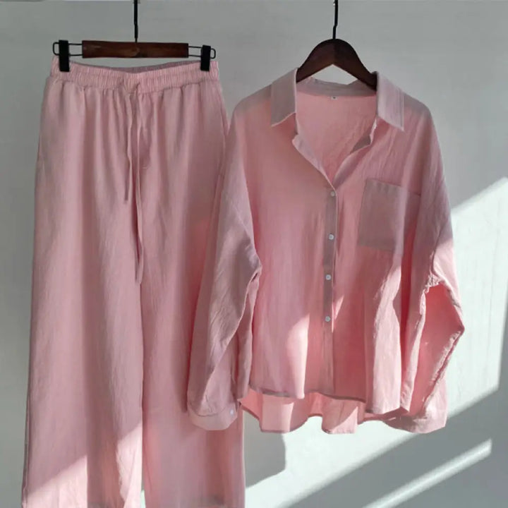 Buddha Stones 2Pcs Long Sleeve Shirt Top With Pockets Drawstring Pants Meditation Cotton Clothing Women&