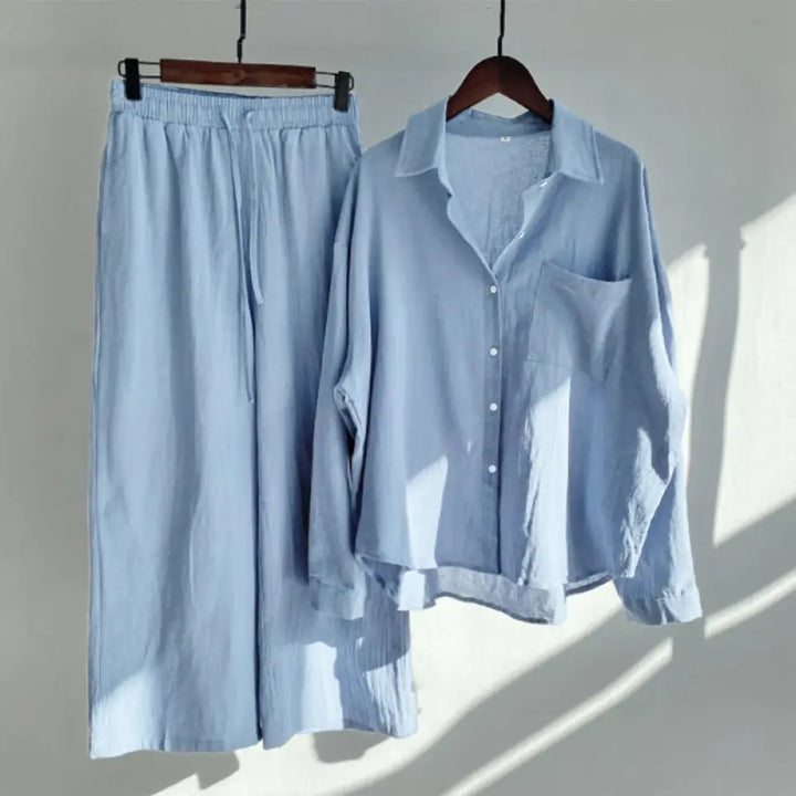 Buddha Stones 2Pcs Long Sleeve Shirt Top With Pockets Drawstring Pants Meditation Cotton Clothing Women&