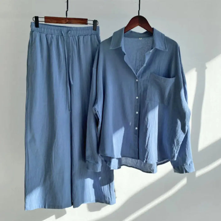 Buddha Stones 2Pcs Long Sleeve Shirt Top With Pockets Drawstring Pants Meditation Cotton Clothing Women&