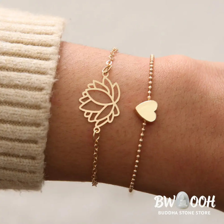 Buddha Stones 2Pcs Lotus Flower Love Heart Enlightenment Bracelet - LOTUS SYMBOL - Bracelet