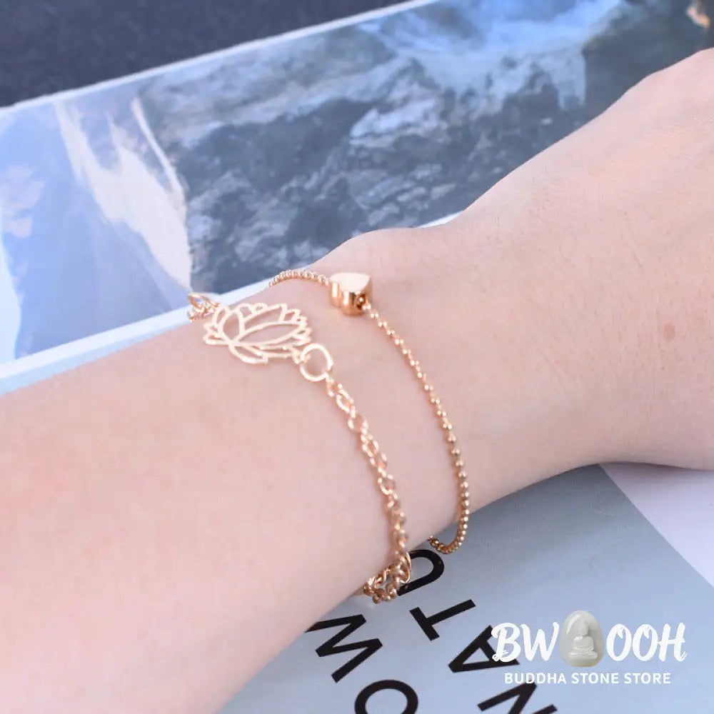 Buddha Stones 2Pcs Lotus Flower Love Heart Enlightenment Bracelet - LOTUS SYMBOL - Bracelet