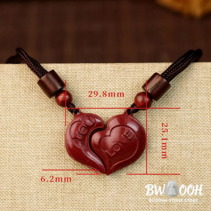 Buddha Stones 2Pcs LOVE YOU Natural Cinnabar Love Heart String Blessing Couple Necklace Pendant - BWOOOH - Cinnabar