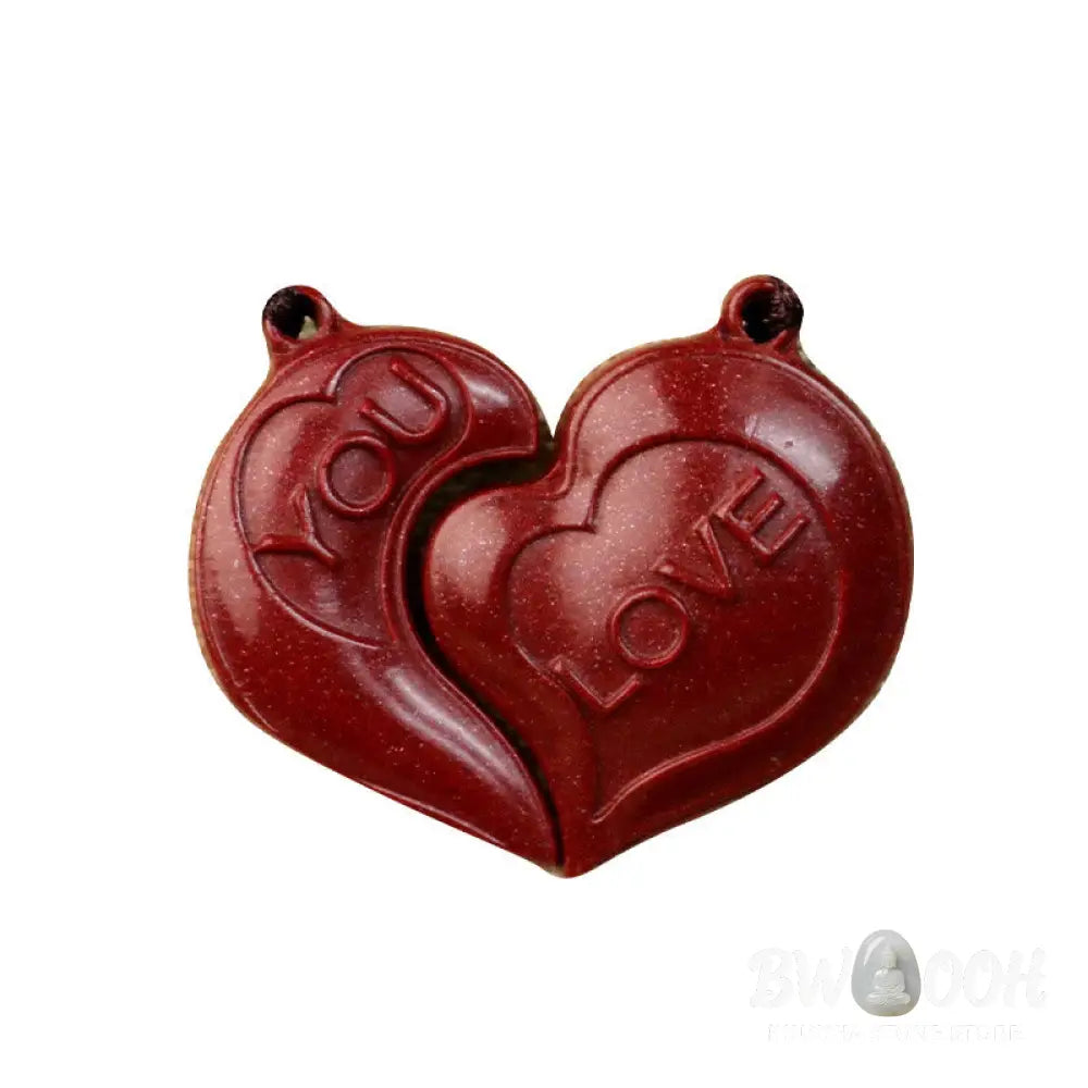 Buddha Stones 2Pcs LOVE YOU Natural Cinnabar Love Heart String Blessing Couple Necklace Pendant - BWOOOH - Cinnabar