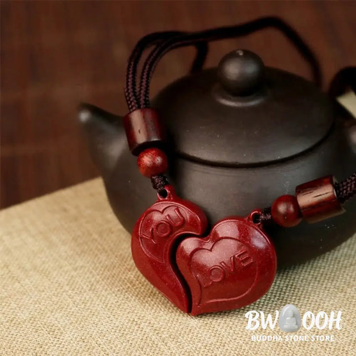 Buddha Stones 2Pcs LOVE YOU Natural Cinnabar Love Heart String Blessing Couple Necklace Pendant - BWOOOH - Cinnabar