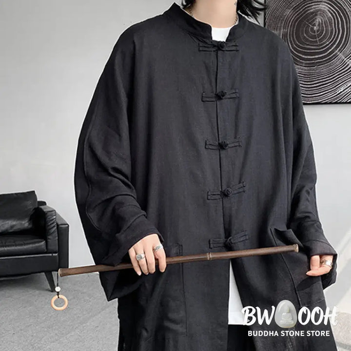 Buddha Stones 2Pcs Men’s Long Sleeve Frog-Button Shirt Pants Meditation Zen Cotton Clothing Set - Men’s Meditation Cloth