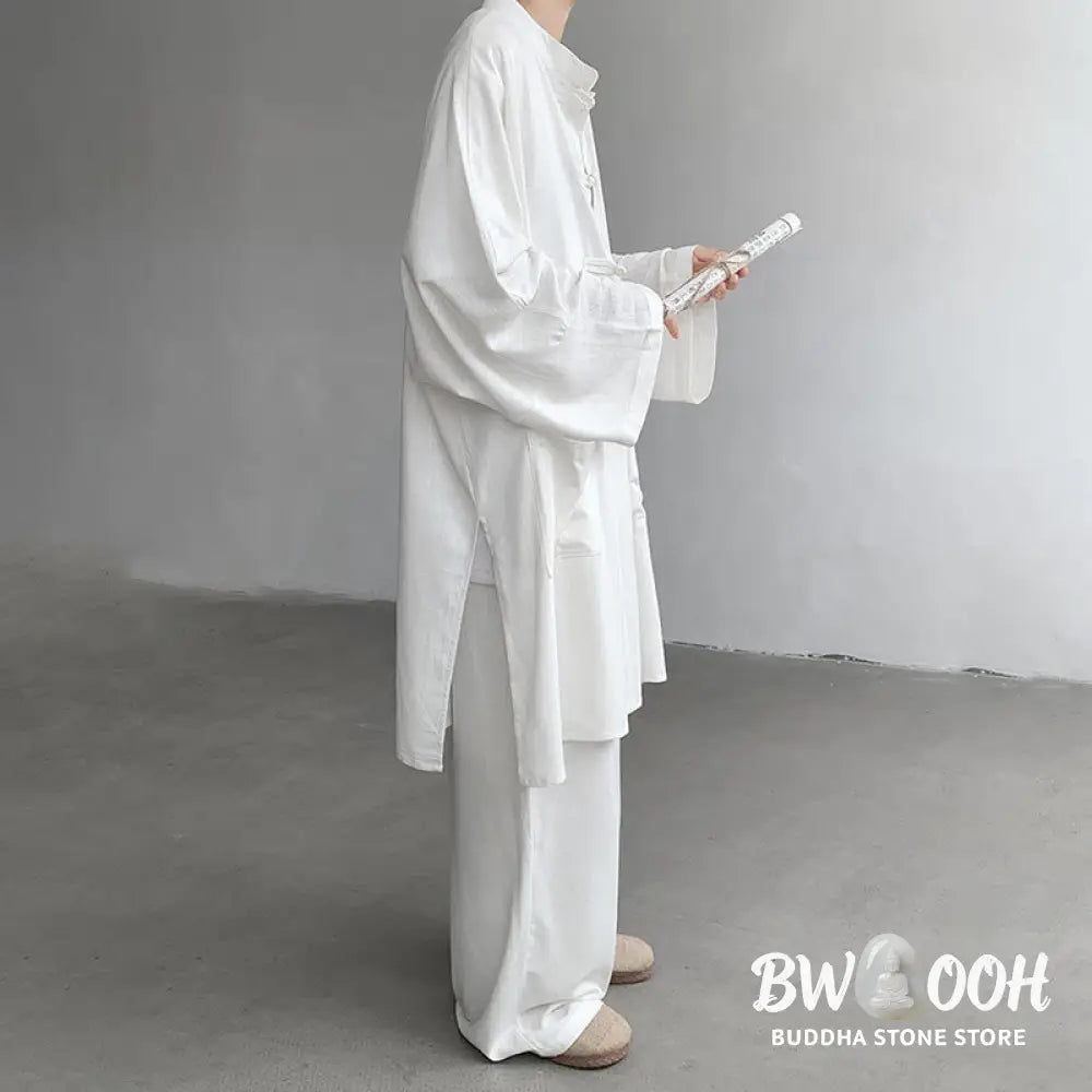 Buddha Stones 2Pcs Men’s Long Sleeve Frog-Button Shirt Pants Meditation Zen Cotton Clothing Set - Men’s Meditation Cloth