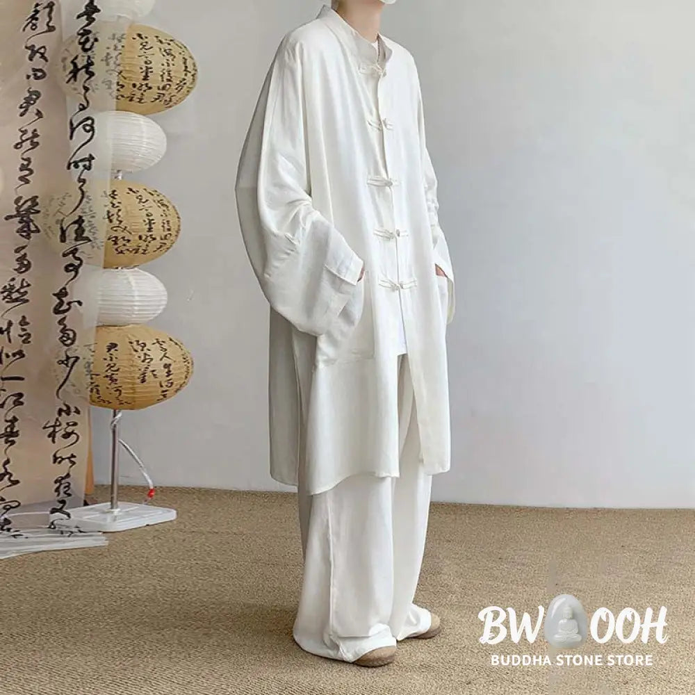 Buddha Stones 2Pcs Men’s Long Sleeve Frog-Button Shirt Pants Meditation Zen Cotton Clothing Set - Men’s Meditation Cloth