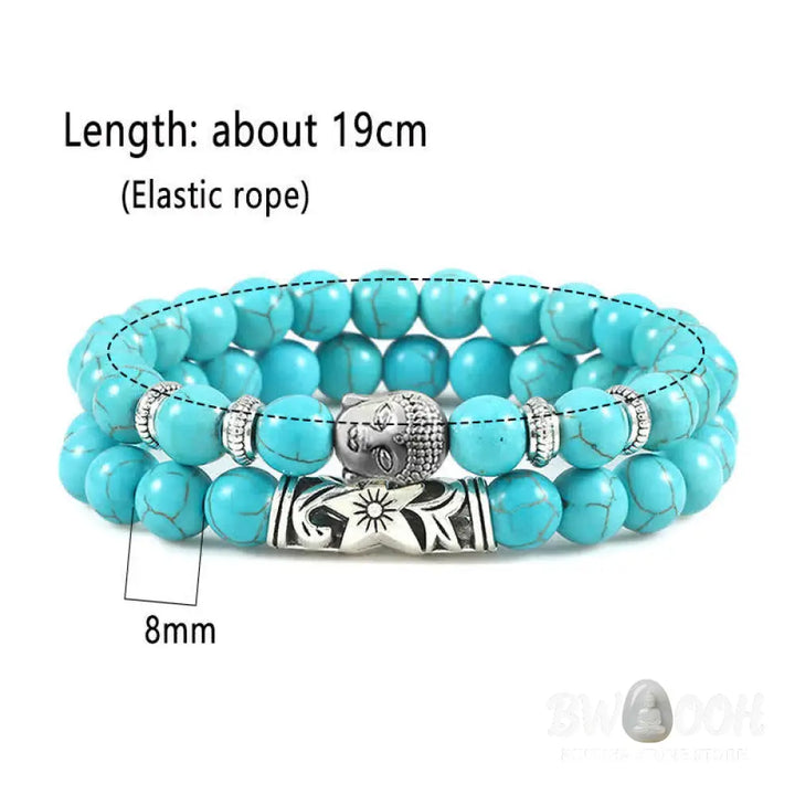 Buddha Stones 2Pcs Natural Crystal Agate Buddha Protection Bracelet - BWOOOH - Bracelet