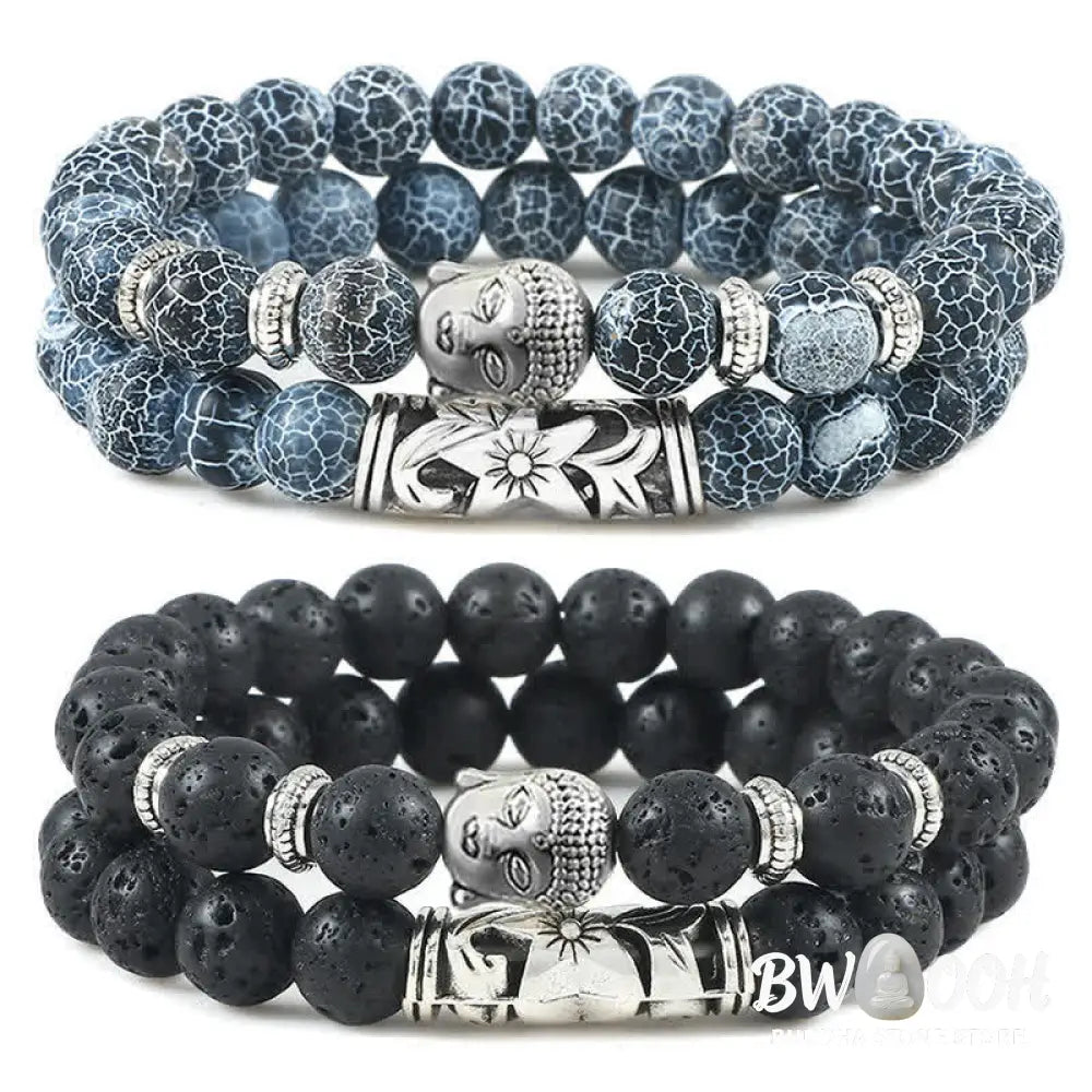 Buddha Stones 2Pcs Natural Crystal Agate Buddha Protection Bracelet - BWOOOH - Bracelet