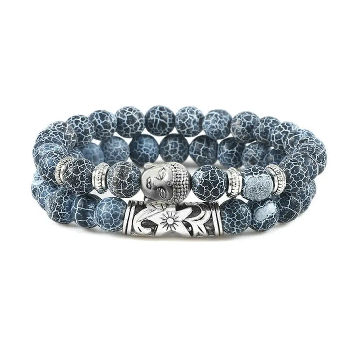 Buddha Stones 2Pcs Natural Crystal Agate Buddha Protection Bracelet - BWOOOH - Blue Weathered Agate - Bracelet