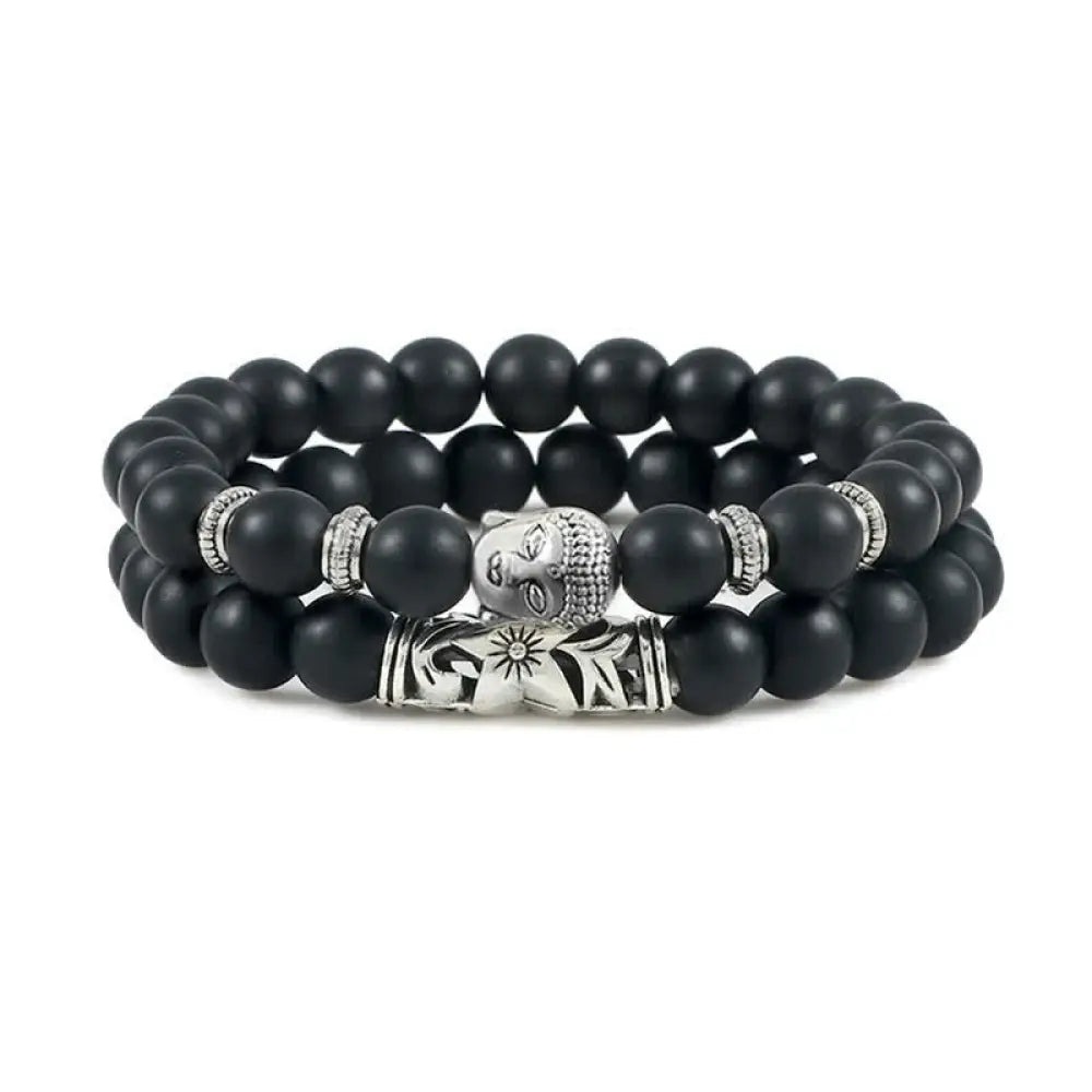 Buddha Stones 2Pcs Natural Crystal Agate Buddha Protection Bracelet - BWOOOH - Frosted Stone - Bracelet