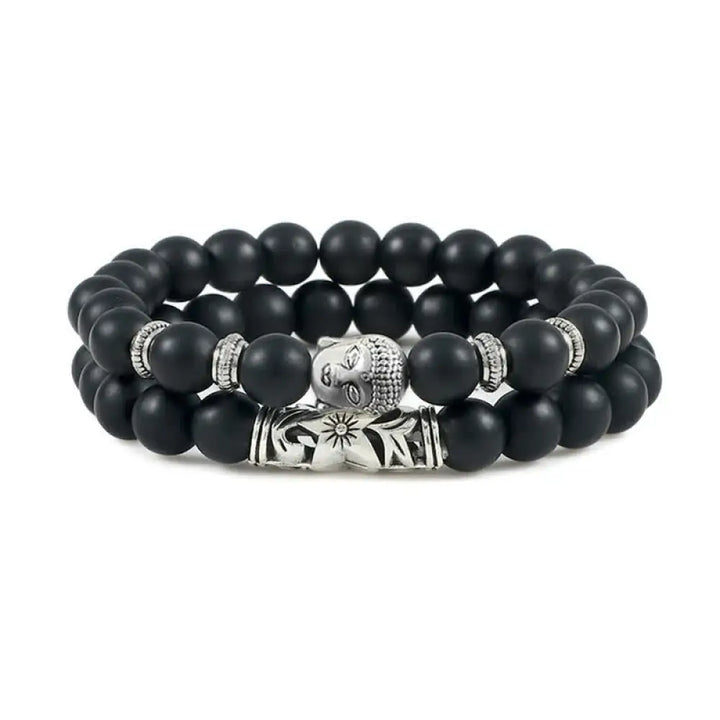 Buddha Stones 2Pcs Natural Crystal Agate Buddha Protection Bracelet - BWOOOH - Frosted Stone - Bracelet